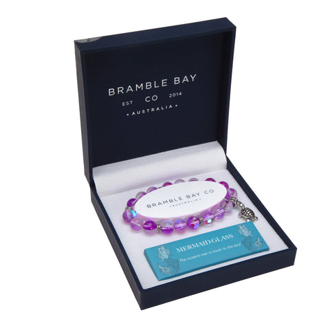 Ocean Turtle Charm Bracelet Mermaid Glass Violet