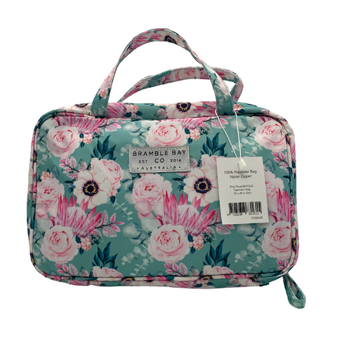 Pink Floral Bifold Handle Cosmetic Bag