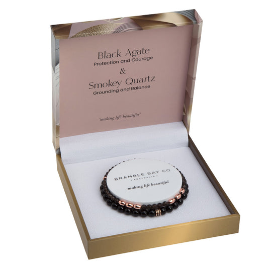 Black Agate & Smokey Quartz Bracelet