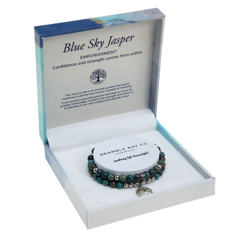 Tree of Life Duo Bracelet Set - Blue Sky Jasper Rhodium