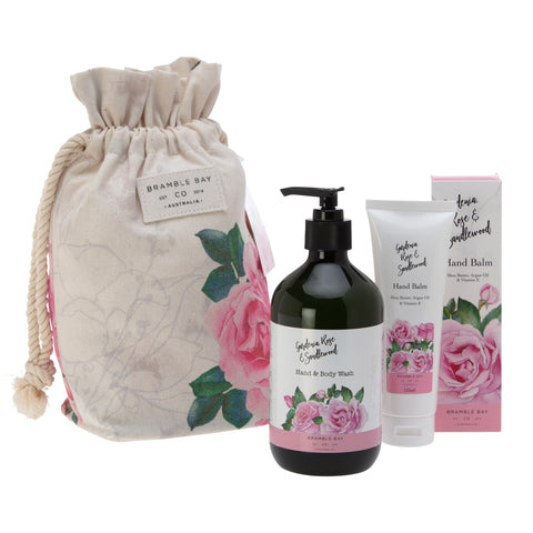 Gift Bag Gardenia, Rose & Sandalwood (Hand Balm, Body Wash & Sponge)