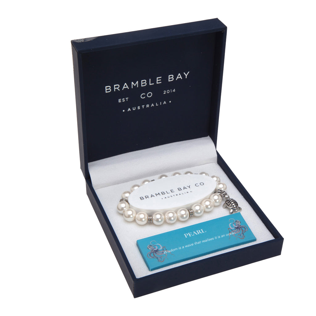 Ocean Turtle Charm Bracelet Pearlised Bead White