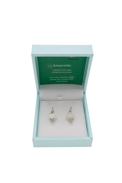 Amazonite Drop Earrings 10mm Bead on Rhodium Plated Silver Hooks