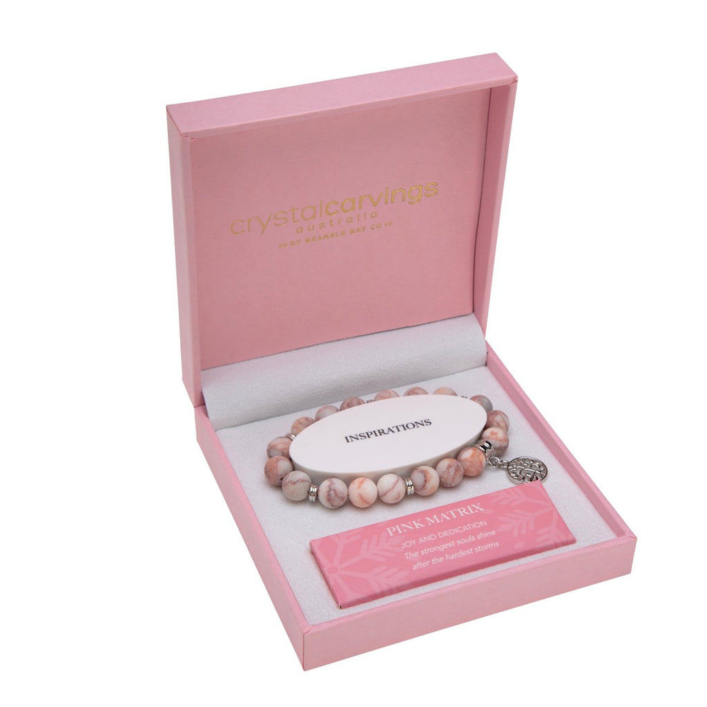 Pink Matrix Matte Bracelet Tree Of Life Charm 10mm Bead in Pink Box